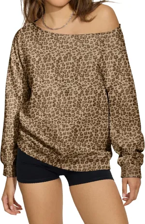 Womens Camo Off The Shoulder Sweatshirt Maple Leaf Print One Shoulder Sweatshirts Long Sleeve Loose Fleece Pullover