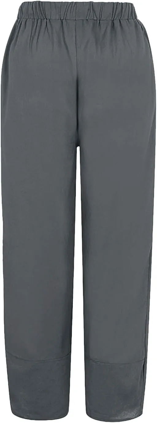 Women's Cotton Linen Casual Pants Summer Elastic High Waist Palazzo Trousers Loose Comfy Beach Trousers Sweatpants