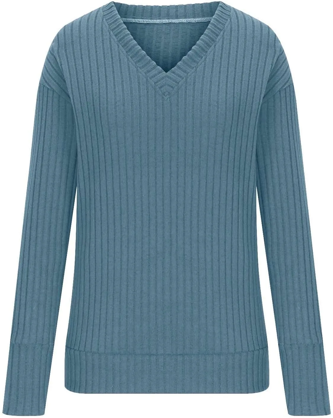 Women's Fall Tops 2024 Fashion V Neck Long Sleeve Shirts Blouse Knitted Casual Pullover Sweater Cozy Going Out Tops