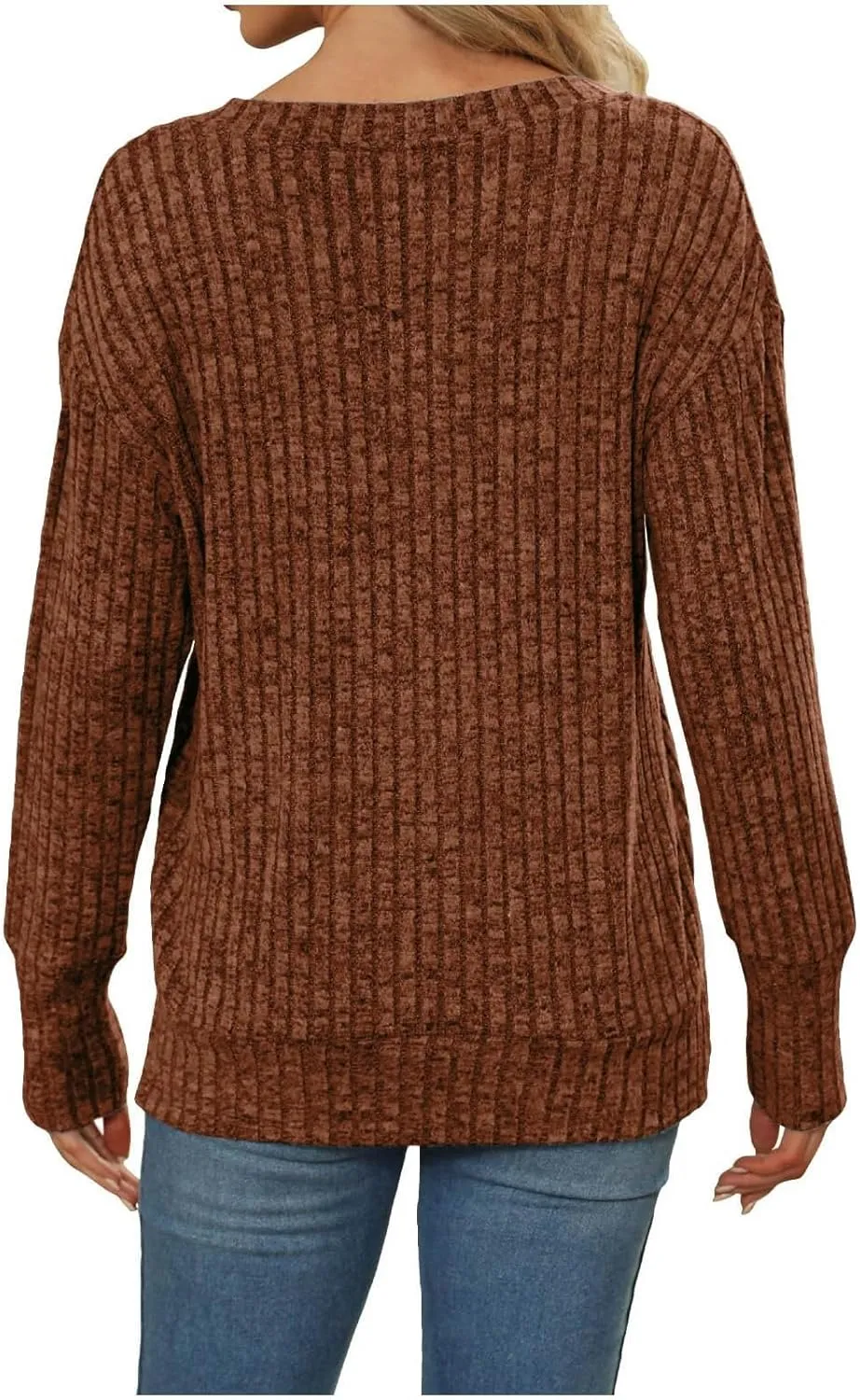 Women's Fall Tops 2024 Fashion V Neck Long Sleeve Shirts Blouse Knitted Casual Pullover Sweater Cozy Going Out Tops