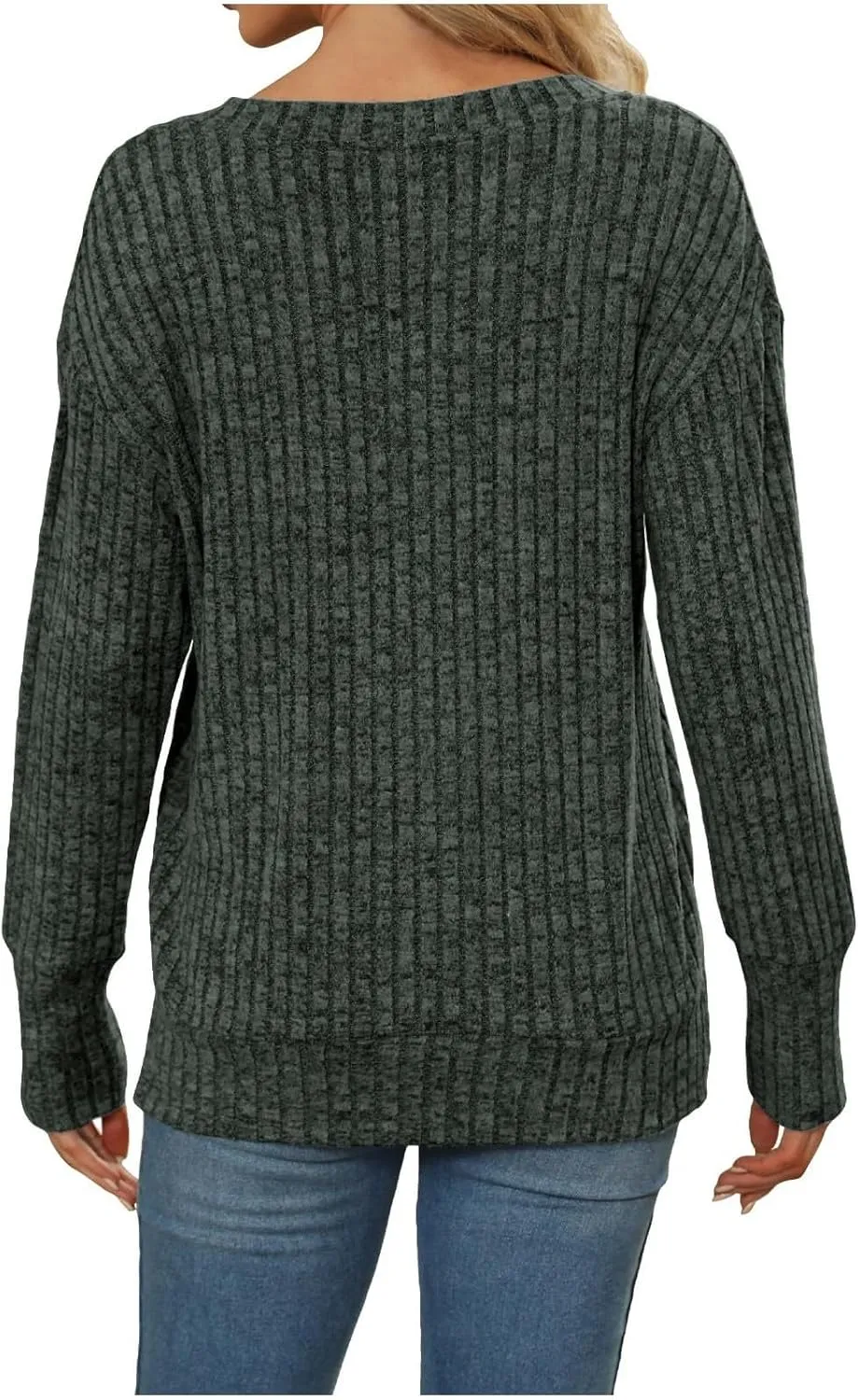 Women's Fall Tops 2024 Fashion V Neck Long Sleeve Shirts Blouse Knitted Casual Pullover Sweater Cozy Going Out Tops