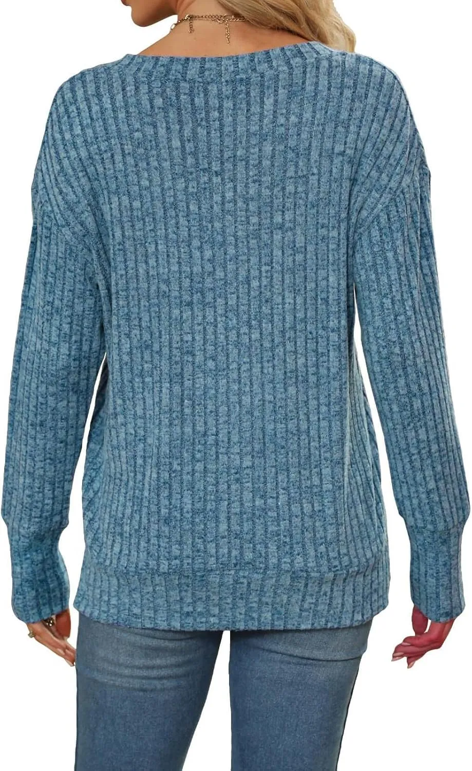 Women's Fall Tops 2024 Fashion V Neck Long Sleeve Shirts Blouse Knitted Casual Pullover Sweater Cozy Going Out Tops