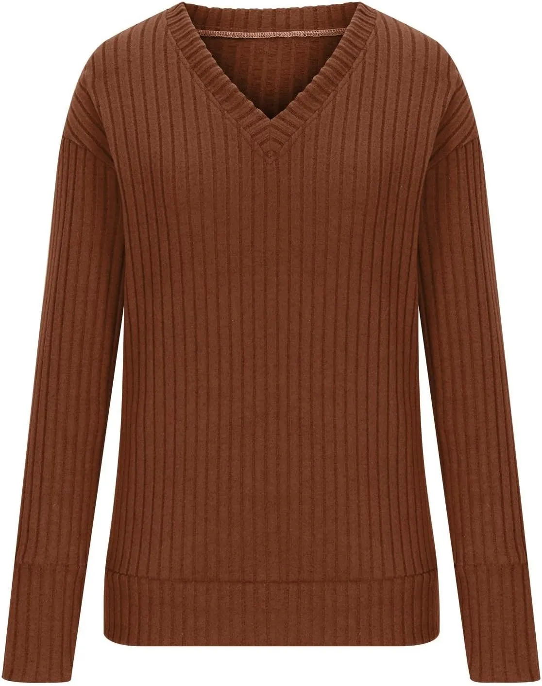 Women's Fall Tops 2024 Fashion V Neck Long Sleeve Shirts Blouse Knitted Casual Pullover Sweater Cozy Going Out Tops