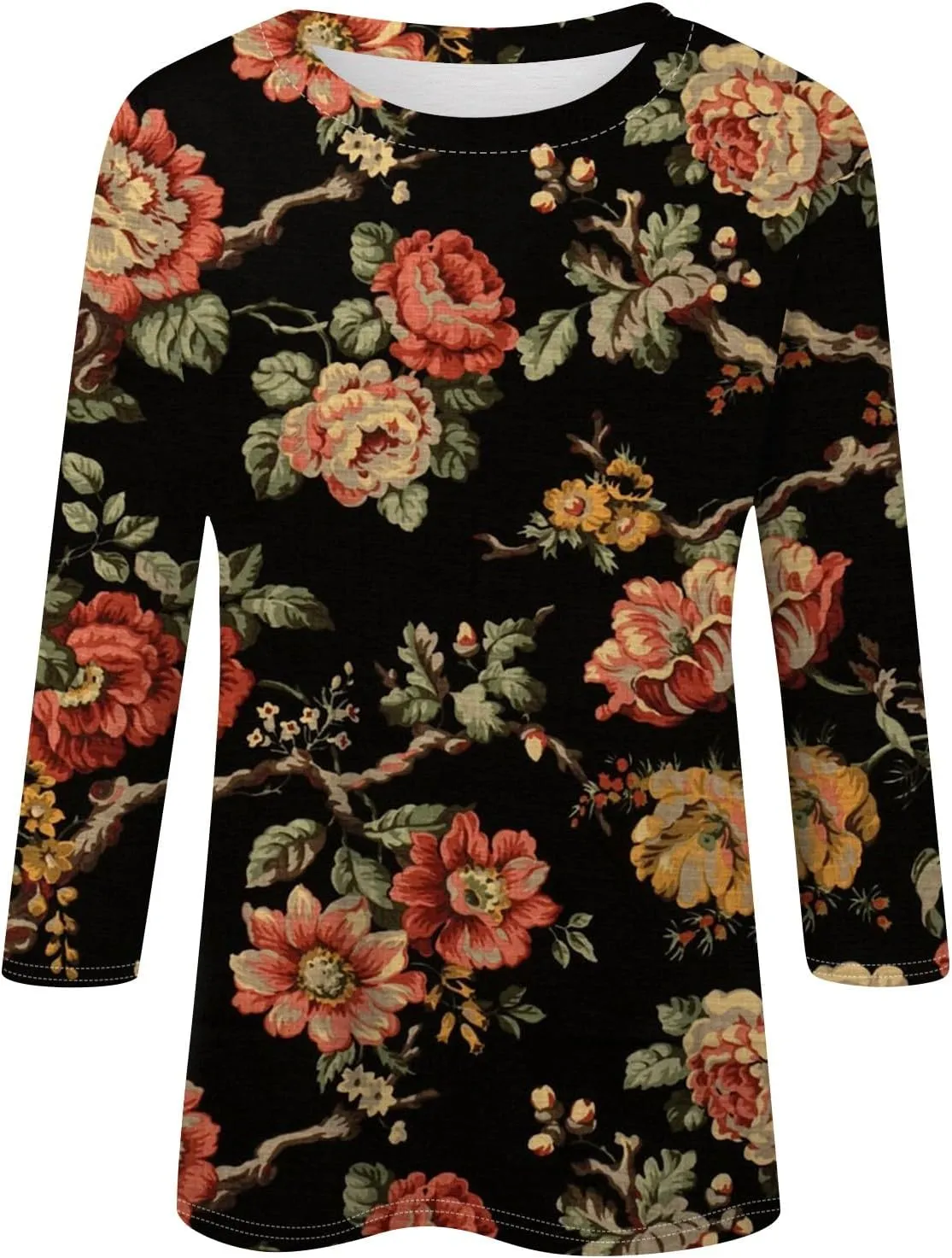 Women's Fashion Casual Seven-Point Sleeve Independence Day Print Round Neck Top Tops for Women 2024