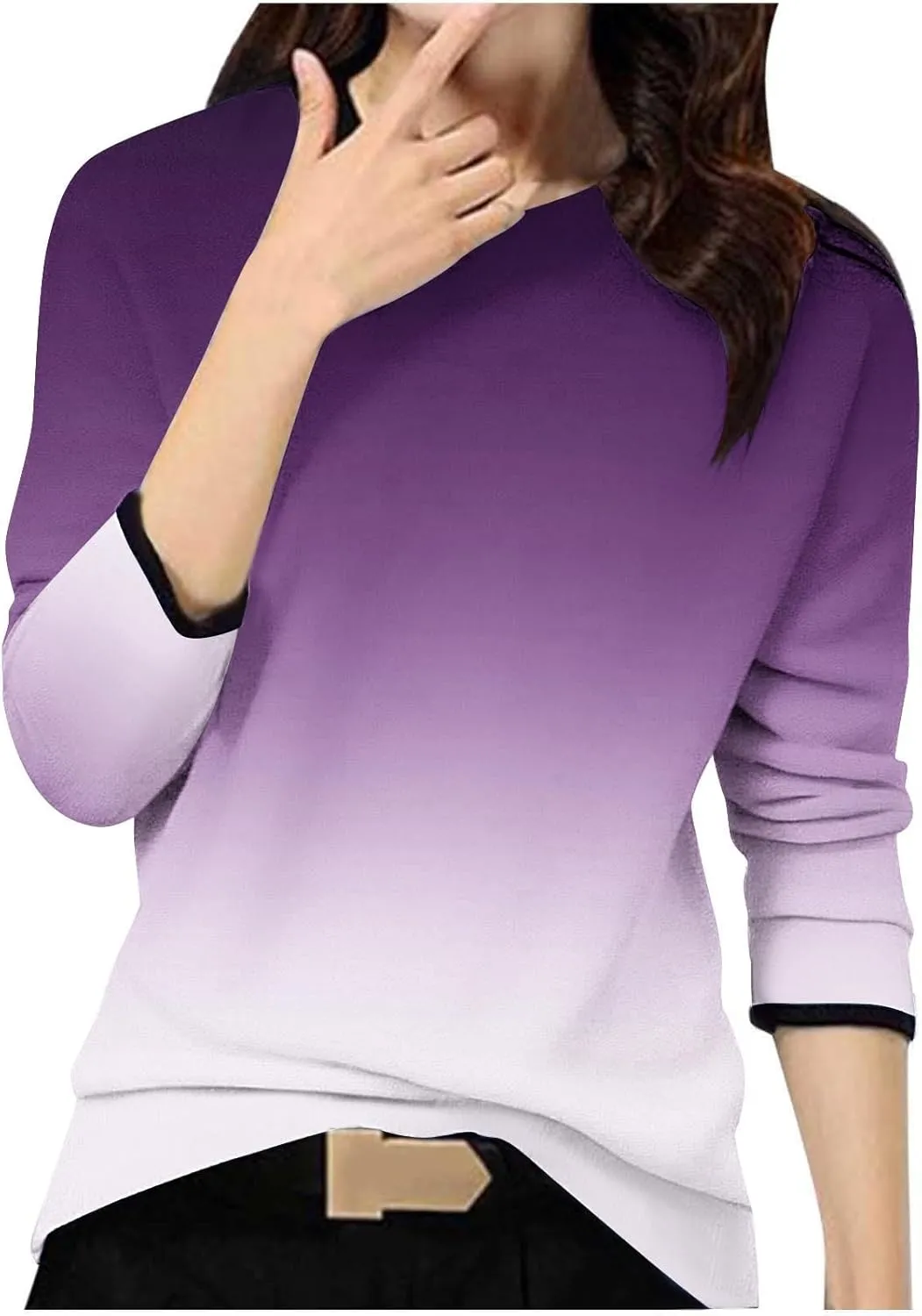 Women's Gradient Oversized Pullover Tops Spring Fashion Casual Blouses Crewneck Long Sleeve T Shirts Loose Tunic Tees