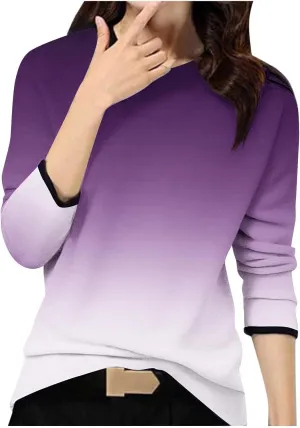 Women's Gradient Oversized Pullover Tops Spring Fashion Casual Blouses Crewneck Long Sleeve T Shirts Loose Tunic Tees
