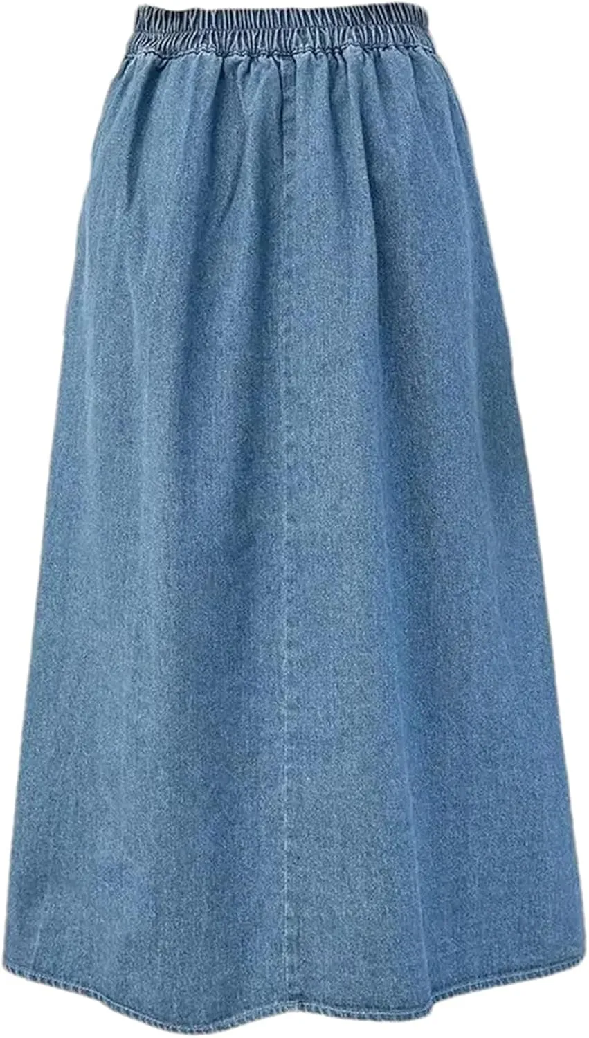 Women's High Waist Slim Fit Pleated Denim Skirt Casual Midi A-Line Jean Skirt
