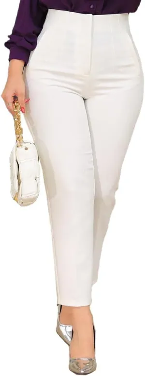 Womens High Waisted Pants Trendy Pleated Straight Leg Dress Pant Business Work Casual Trousers