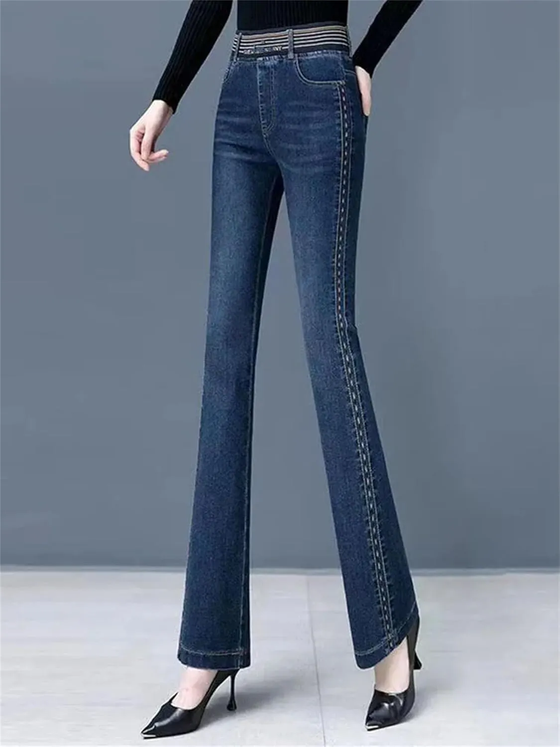 Womens Hight Waist Skinny Flare Jeans Stretch Denim Pants Oversized Ankle Length Trousers