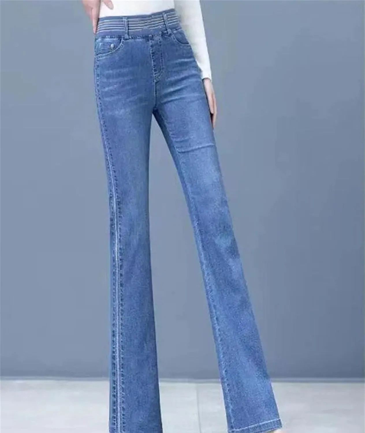 Womens Hight Waist Skinny Flare Jeans Stretch Denim Pants Oversized Ankle Length Trousers