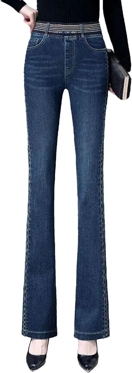 Womens Hight Waist Skinny Flare Jeans Stretch Denim Pants Oversized Ankle Length Trousers