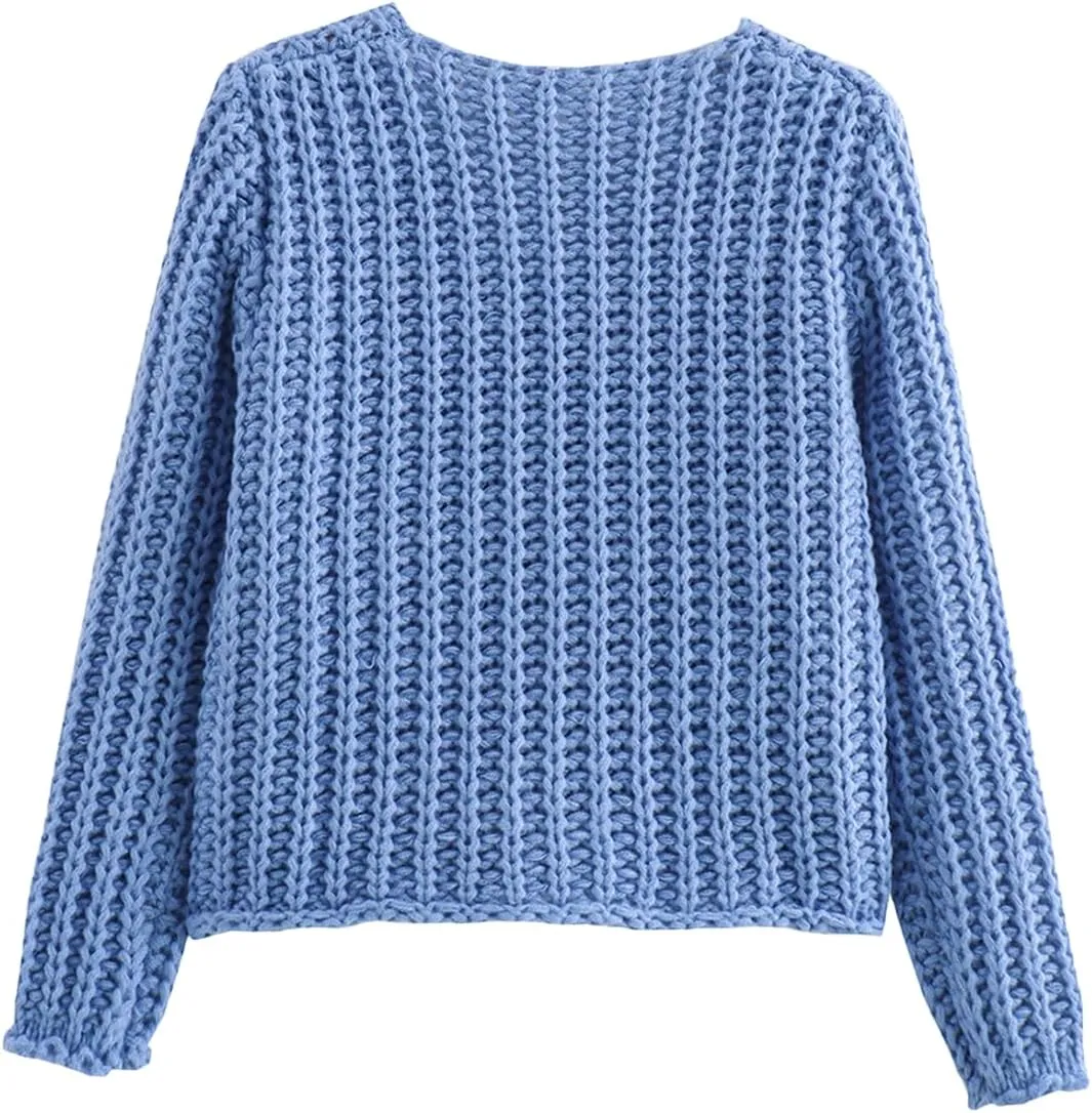 Women's Knit Cardigans Button Down Sweater Long Sleeve V Neck Chunky Cardigan Sweaters with Pockets