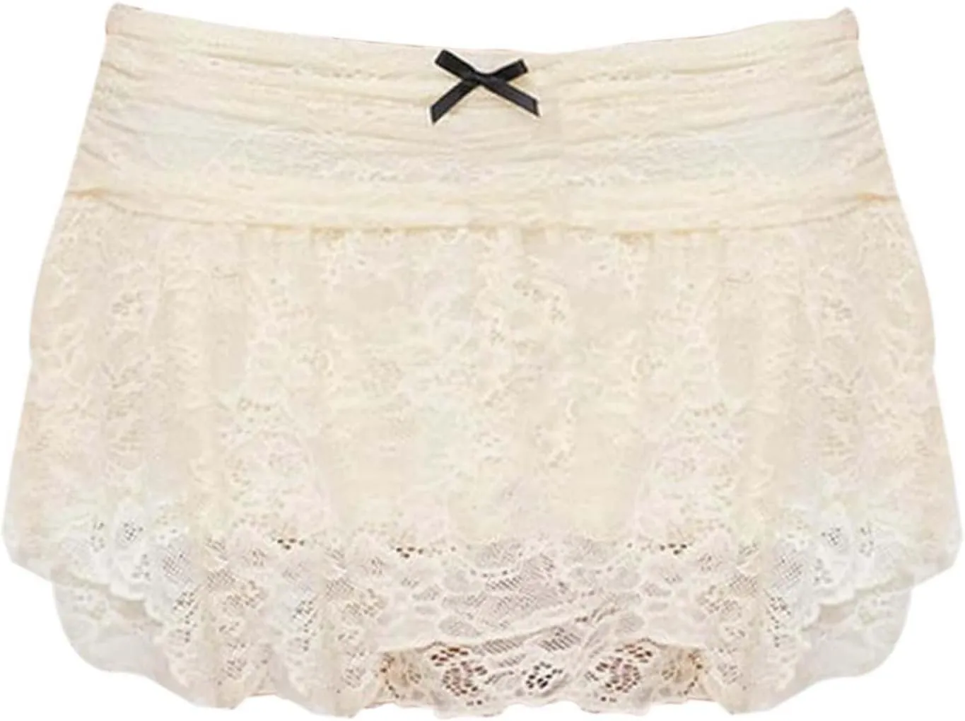 Womens Lace Patchwork Mini Pleated Skirts Irregular Layered Pleated Sexy Elastic Waist Ruffles Lingerie Short Skirts