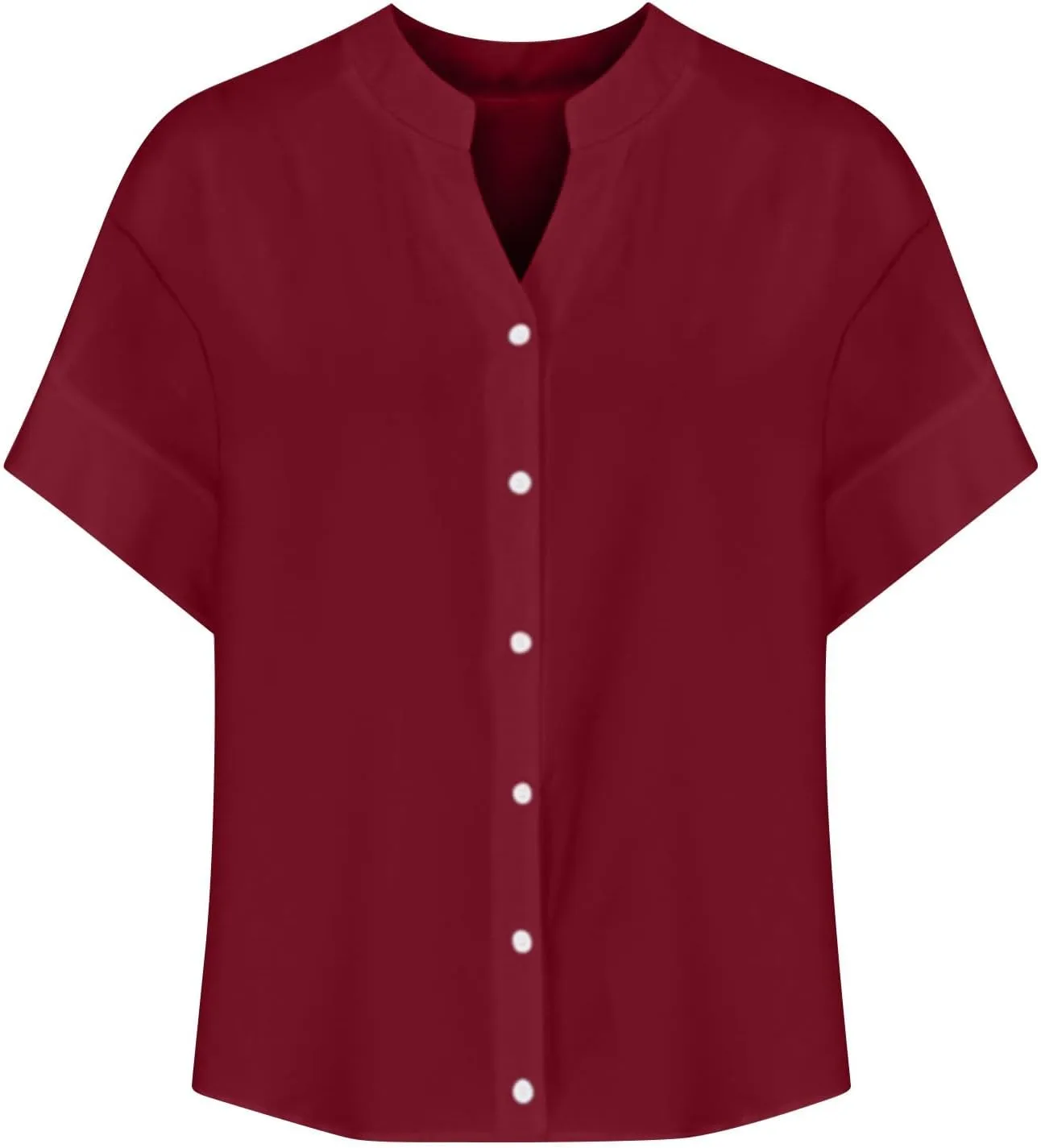 Women's Oversized Button Down Shirts Summer Cotton Linen Blouse V-Neck Short Sleeve Loose Tunic Tops Office Work Tees
