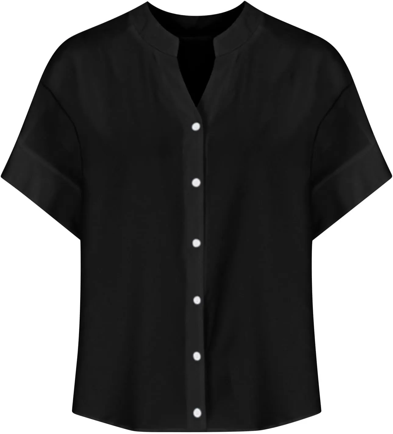 Women's Oversized Button Down Shirts Summer Cotton Linen Blouse V-Neck Short Sleeve Loose Tunic Tops Office Work Tees