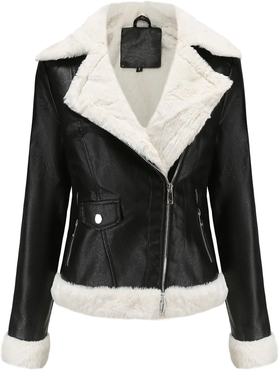 Womens Oversized Leather Jackets, Faux Shearing Moto Biker Jacket, Thick Lined Winter Shearling Coat
