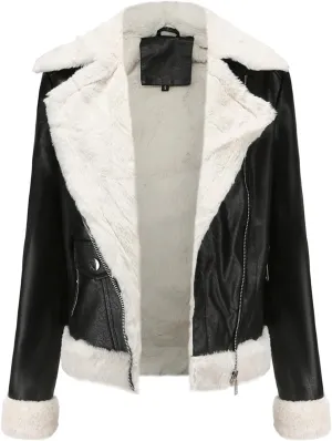 Womens Oversized Leather Jackets, Faux Shearing Moto Biker Jacket, Thick Lined Winter Shearling Coat