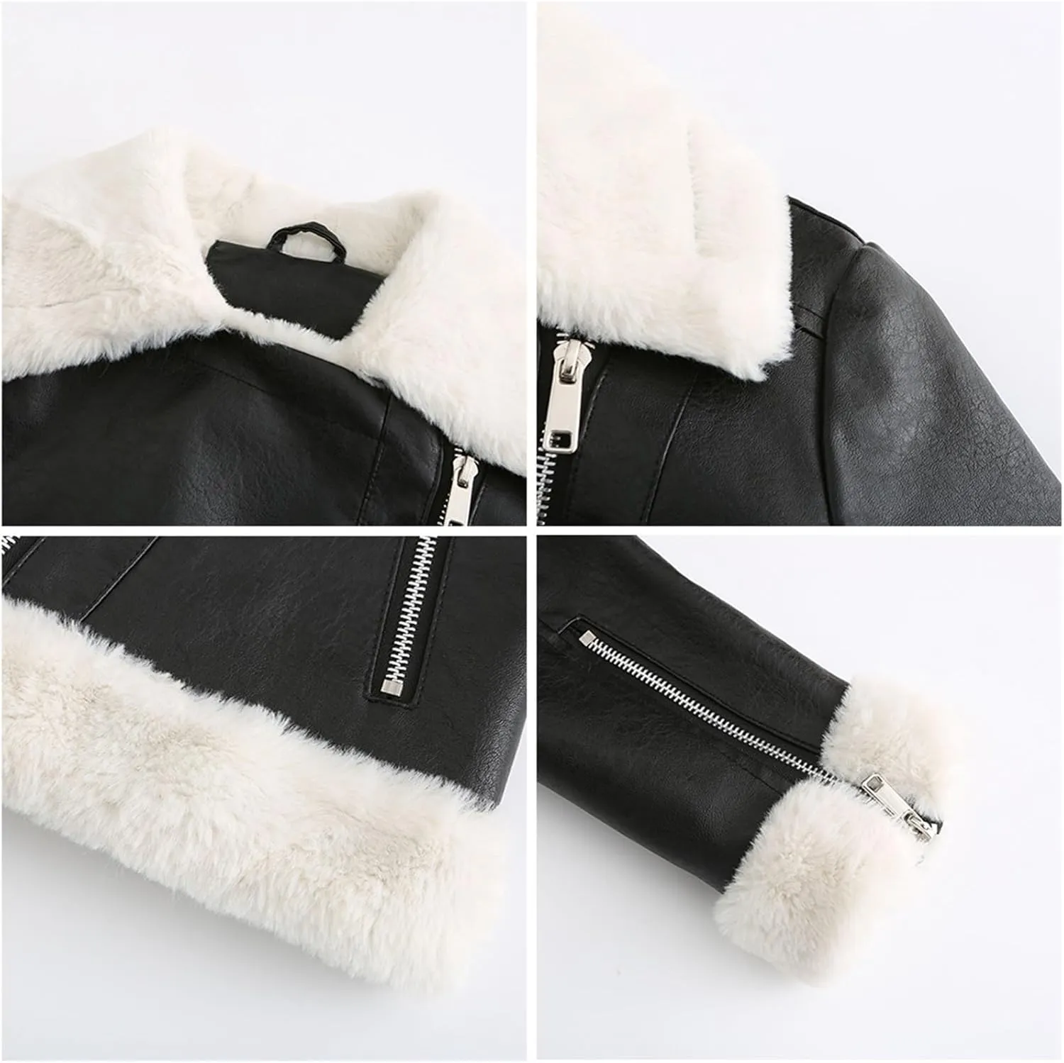 Womens Oversized Leather Jackets, Faux Shearing Moto Biker Jacket, Thick Lined Winter Shearling Coat
