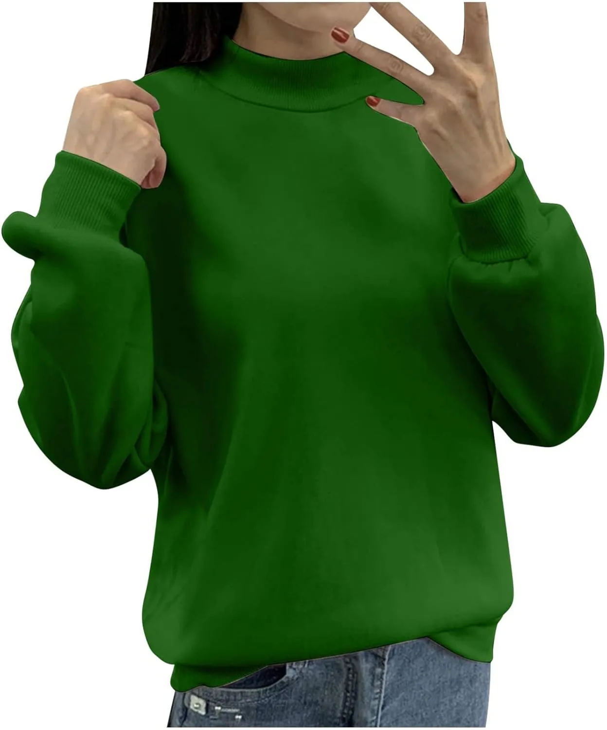 Women's Oversized Round Neck Sweatshirts Long Sleeve Turtleneck Velvet Sweatshirt,2024 Fall&Winter Trendy Women Top