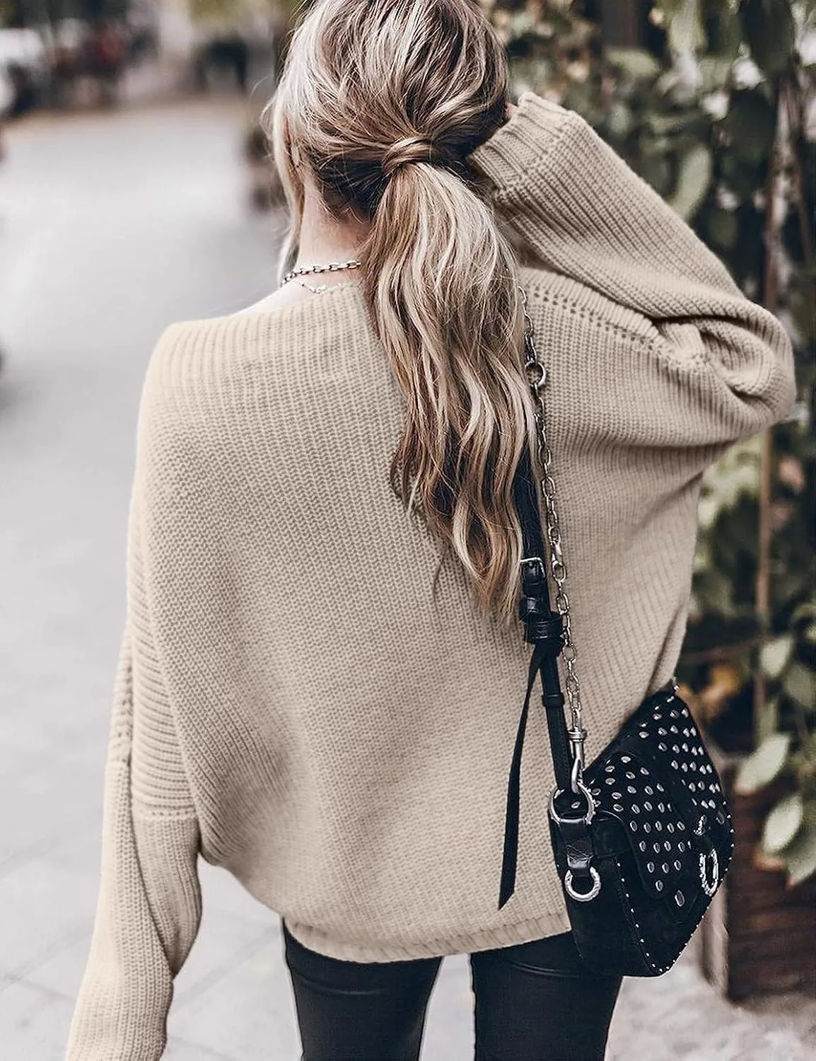 Womens Oversized Sweaters Loose Solid Casual Long Sleeve Mock Neck Knitted Jumper Tops