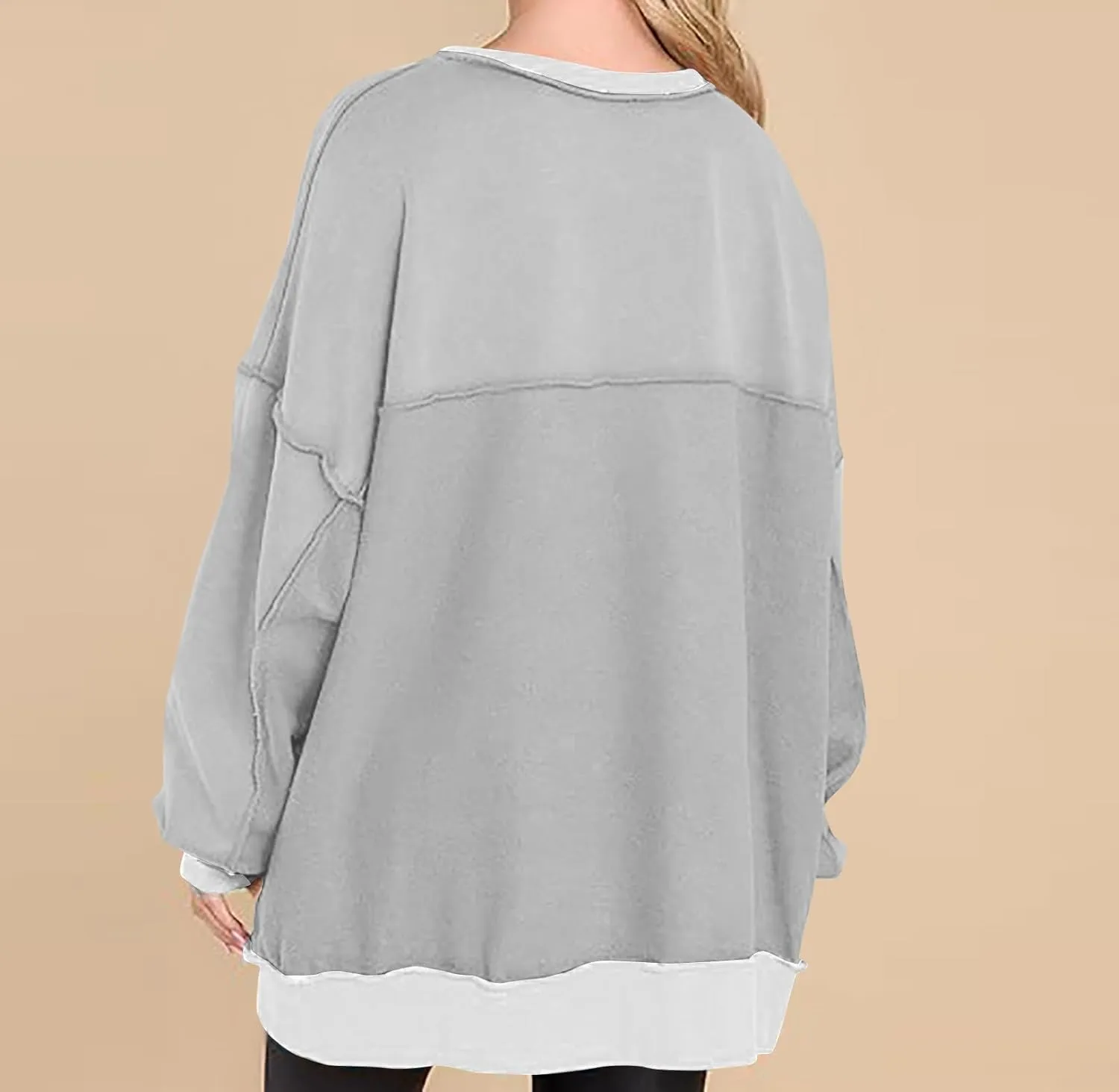 Women's Oversized Sweatshirts Long Sleeve Henley Button Down Pullover Hoodies Tunic Tops 2024 Trendy Fall Clothes