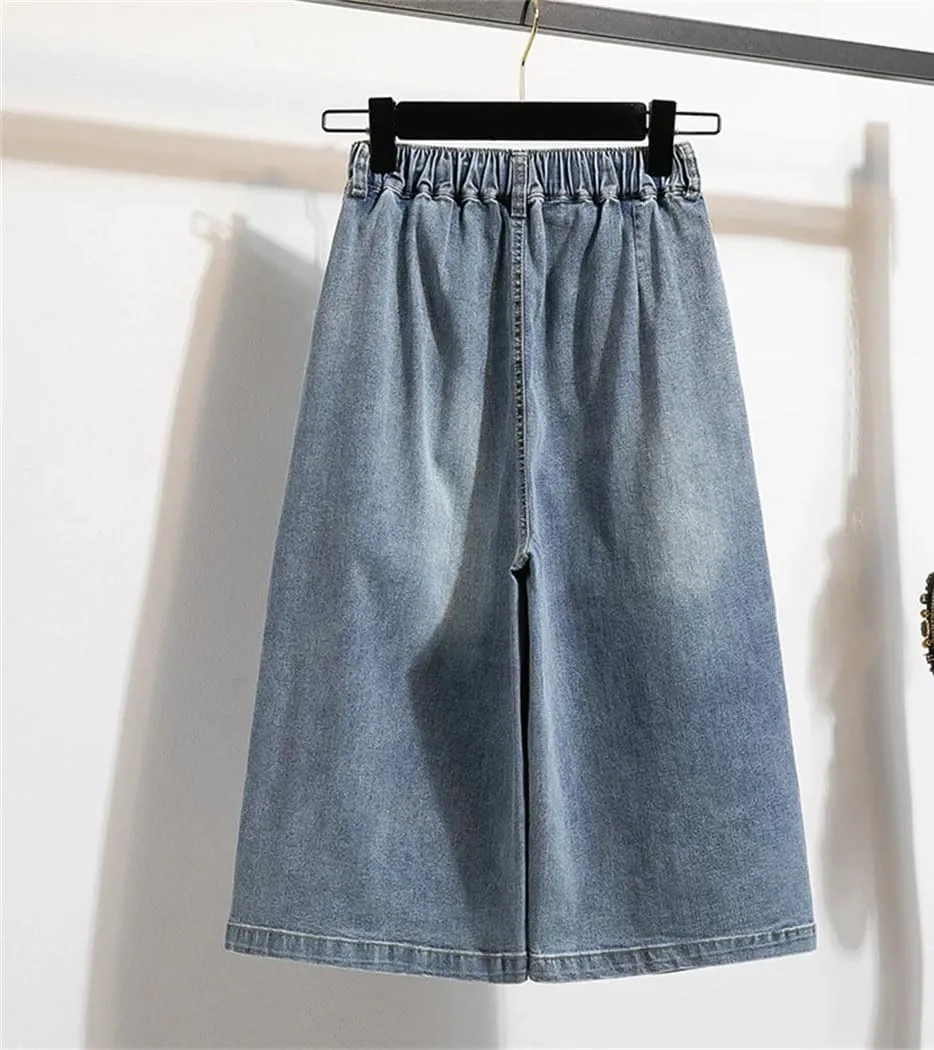 Women's Plus Size Denim Skirt Spring 2025 High Waist Elastic Jeans Skirts Korean Style Casual Shorts