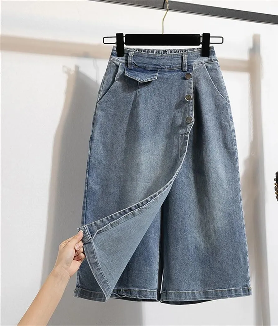 Women's Plus Size Denim Skirt Spring 2025 High Waist Elastic Jeans Skirts Korean Style Casual Shorts