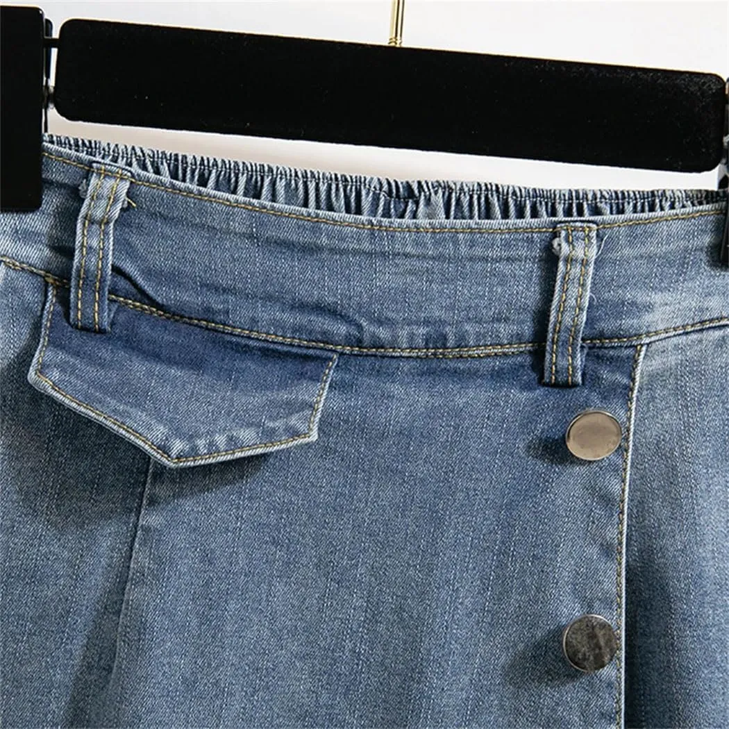Women's Plus Size Denim Skirt Spring 2025 High Waist Elastic Jeans Skirts Korean Style Casual Shorts