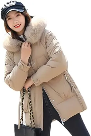 Women's Puffer Jacket Winter Thicken Down Parka Warm Full-Zip Quilted Coats with Faux Fur Hood