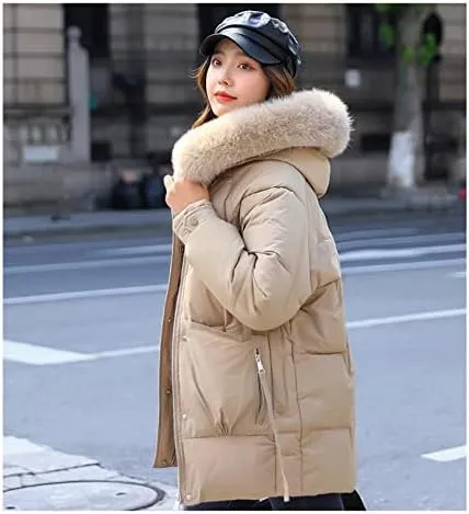 Women's Puffer Jacket Winter Thicken Down Parka Warm Full-Zip Quilted Coats with Faux Fur Hood