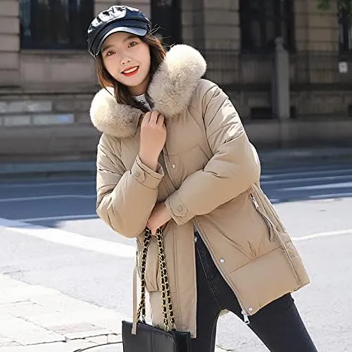 Women's Puffer Jacket Winter Thicken Down Parka Warm Full-Zip Quilted Coats with Faux Fur Hood