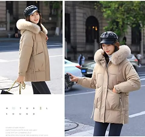 Women's Puffer Jacket Winter Thicken Down Parka Warm Full-Zip Quilted Coats with Faux Fur Hood