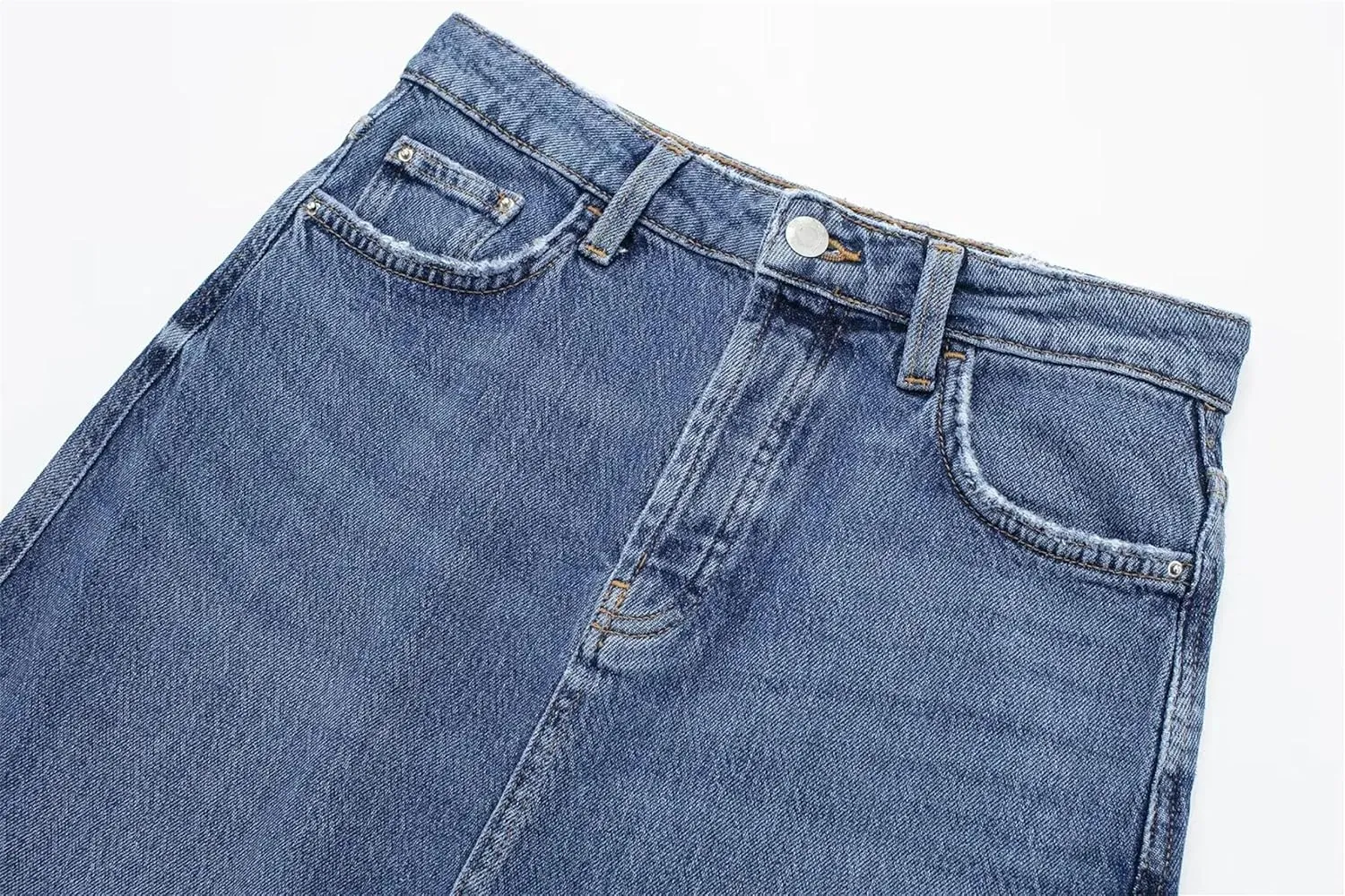 Women's Solid Streetwear Cargo Denim Skirts Summer High Waist Slit Jean Midi Skirts