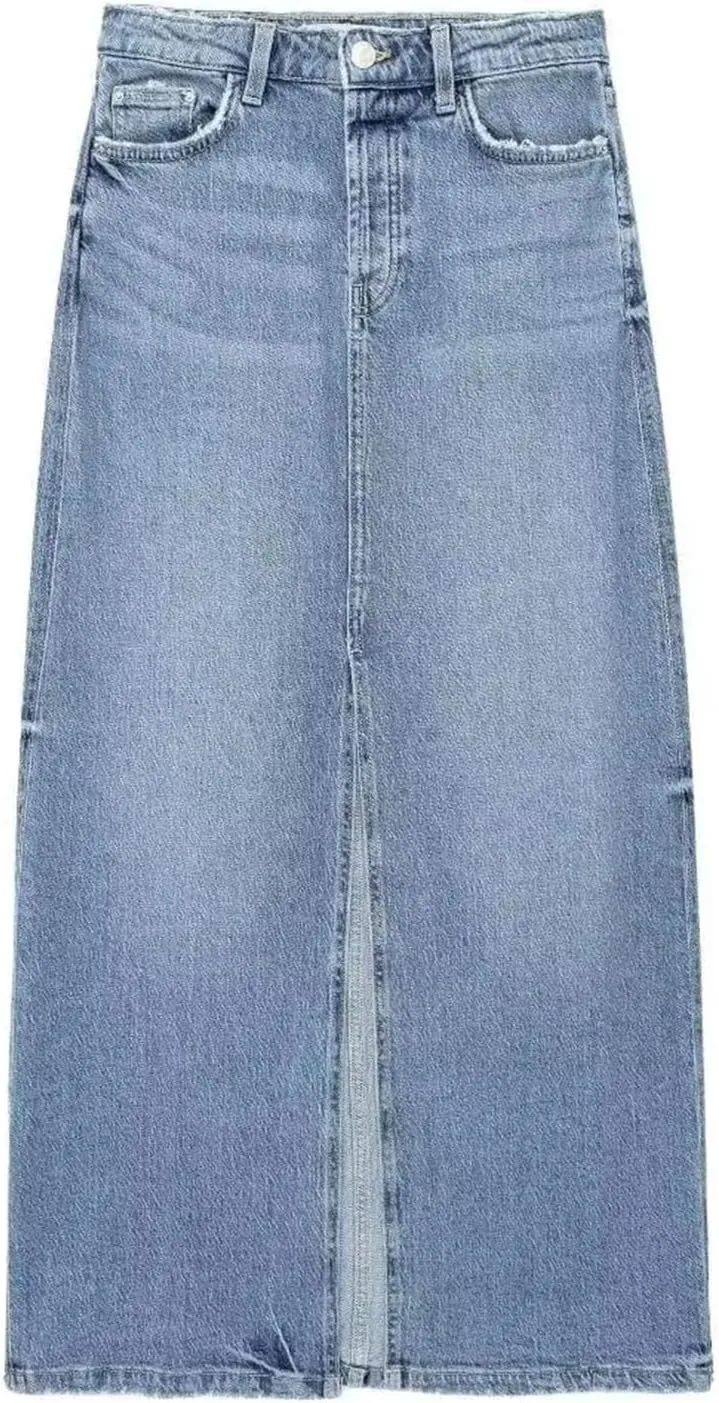 Women's Solid Streetwear Cargo Denim Skirts Summer High Waist Slit Jean Midi Skirts