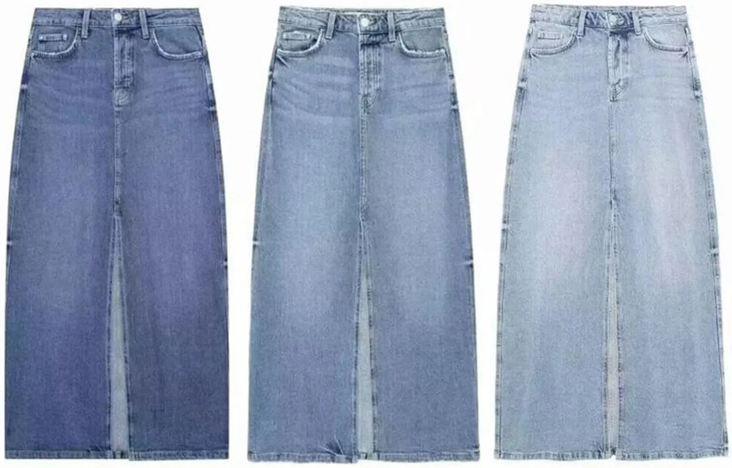 Women's Solid Streetwear Cargo Denim Skirts Summer High Waist Slit Jean Midi Skirts