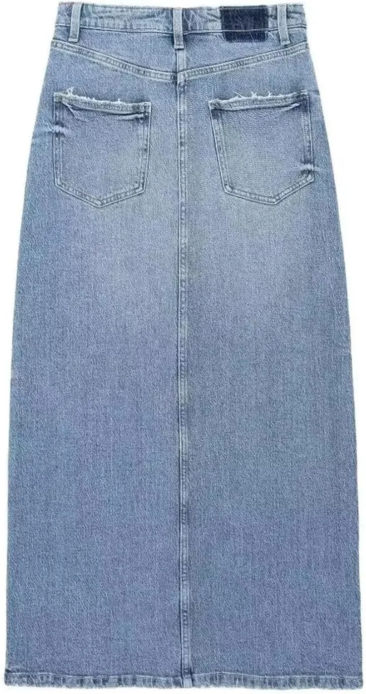 Women's Solid Streetwear Cargo Denim Skirts Summer High Waist Slit Jean Midi Skirts