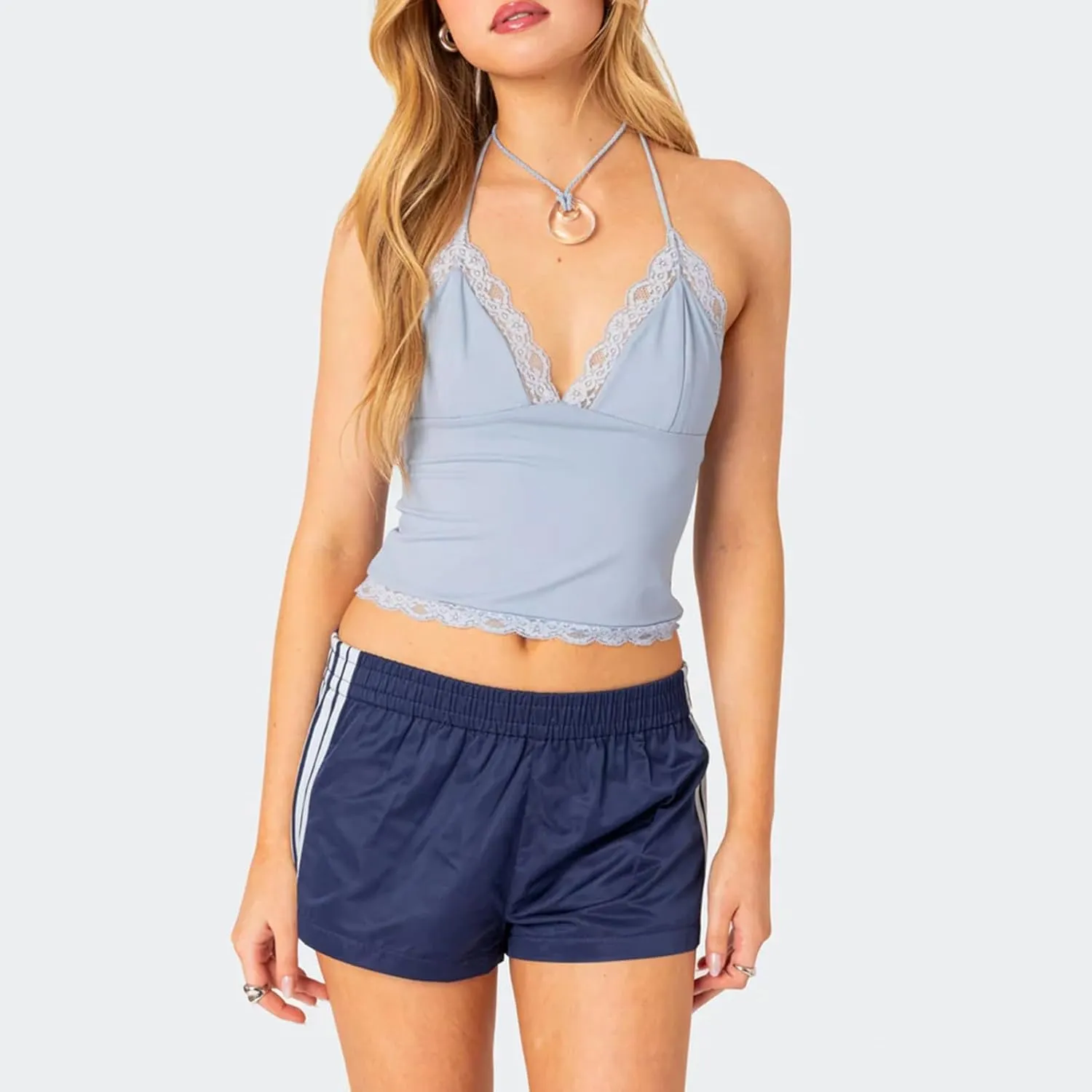 Women's Striped Running Shorts Casual Elastic High Waisted Wide Leg Sweat Shorts Lounge Workout Mini Leggings Pants