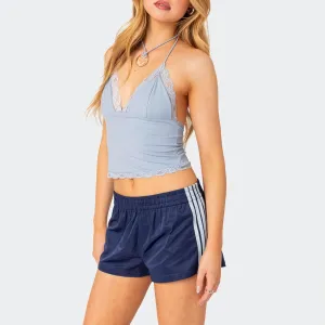 Women's Striped Running Shorts Casual Elastic High Waisted Wide Leg Sweat Shorts Lounge Workout Mini Leggings Pants