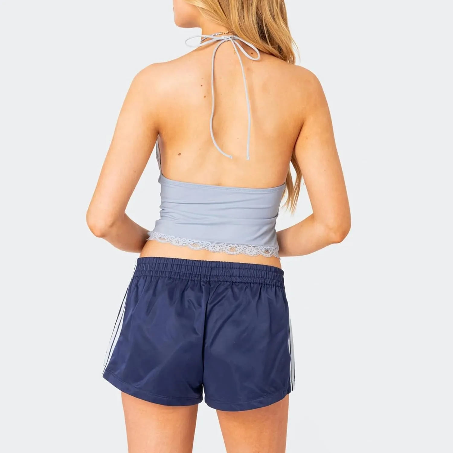 Women's Striped Running Shorts Casual Elastic High Waisted Wide Leg Sweat Shorts Lounge Workout Mini Leggings Pants