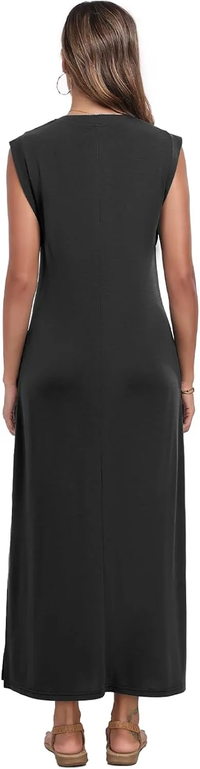 Women's Summer Slit Maxi Dress Casual V Neck Loose Long Dresses with Pockets(XS-3XL)