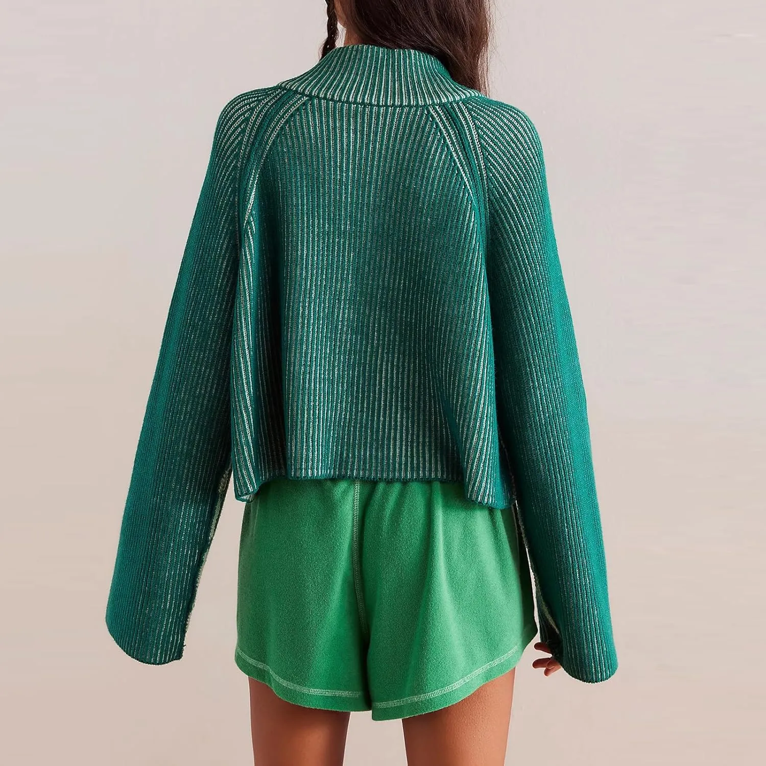 Womens Turtleneck Cropped Sweater Half Zipper Pullover Knit Oversized Sweater Fall Y2k Outfits