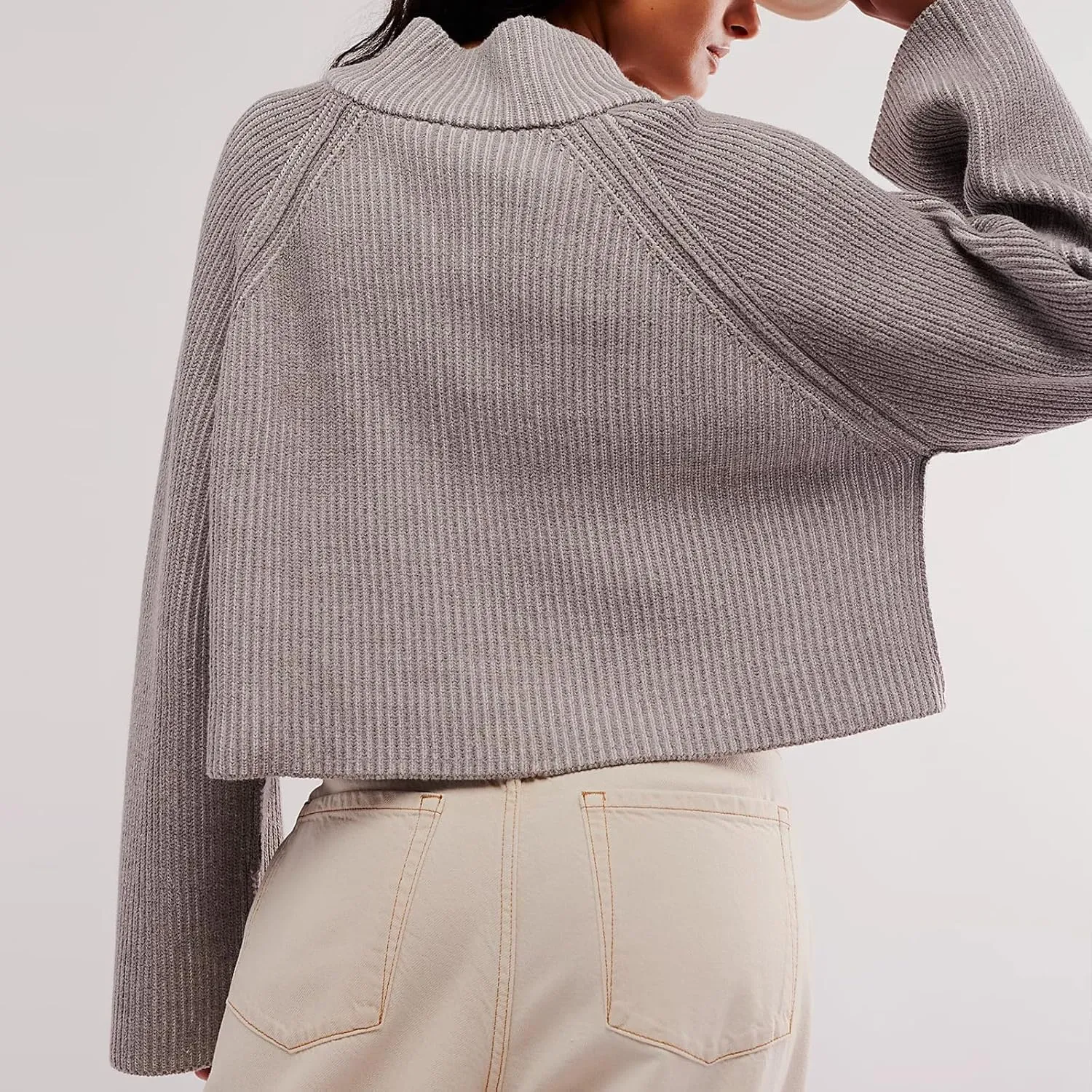 Womens Turtleneck Cropped Sweater Half Zipper Pullover Knit Oversized Sweater Fall Y2k Outfits