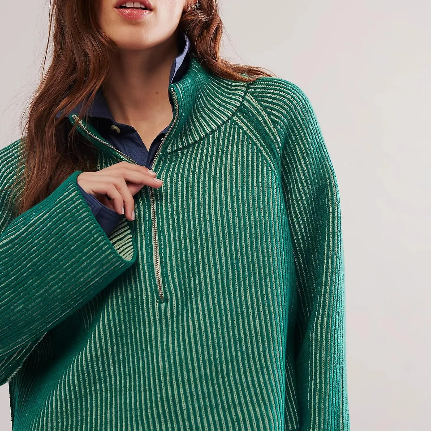 Womens Turtleneck Cropped Sweater Half Zipper Pullover Knit Oversized Sweater Fall Y2k Outfits
