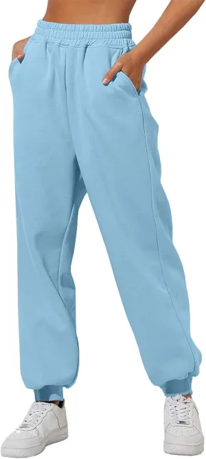 Women's Wide Leg Sweatpants Elastic High Waisted Fleece Baggy Joggers Casual Comfy Workout Lounge Yoga Pants Pockets