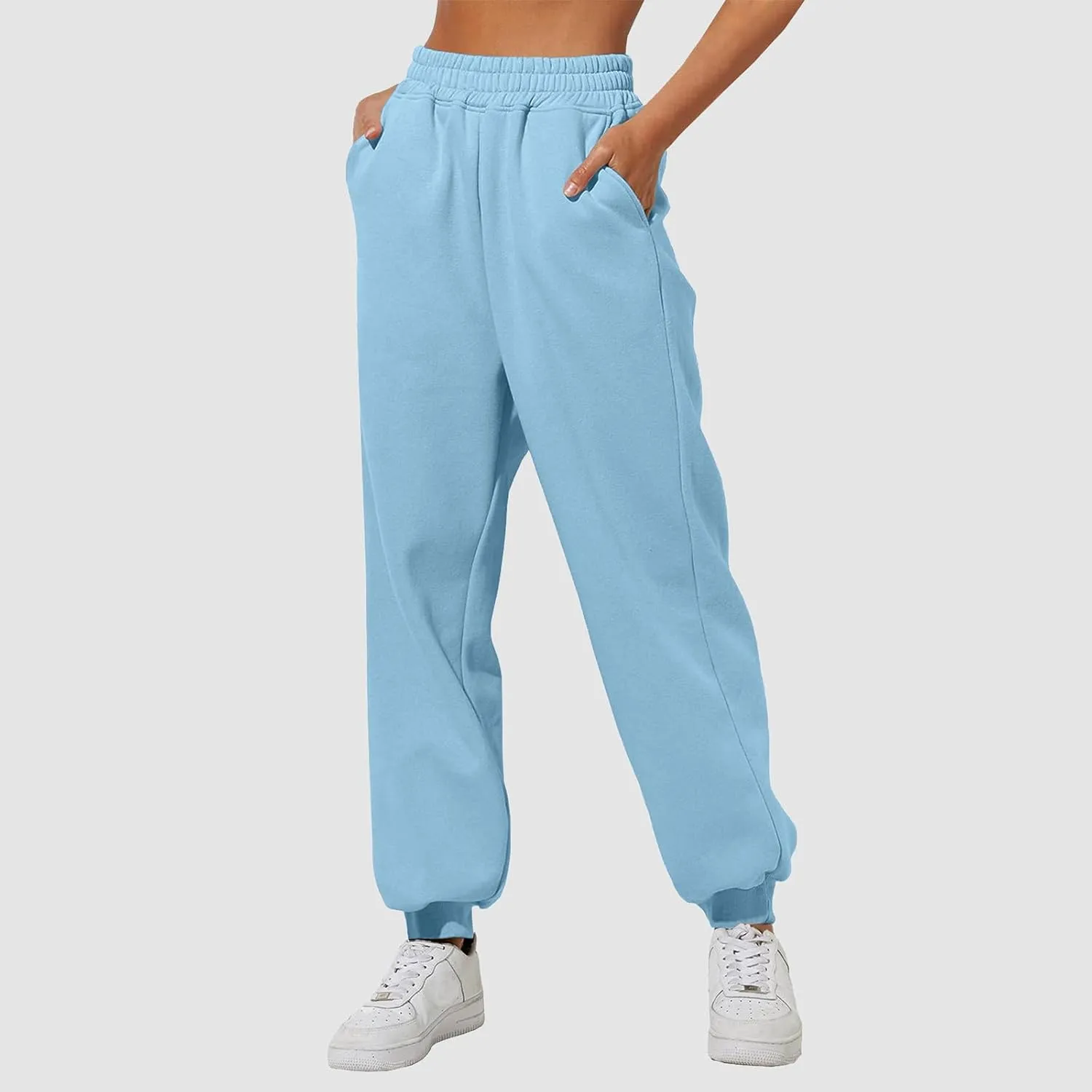 Women's Wide Leg Sweatpants Elastic High Waisted Fleece Baggy Joggers Casual Comfy Workout Lounge Yoga Pants Pockets