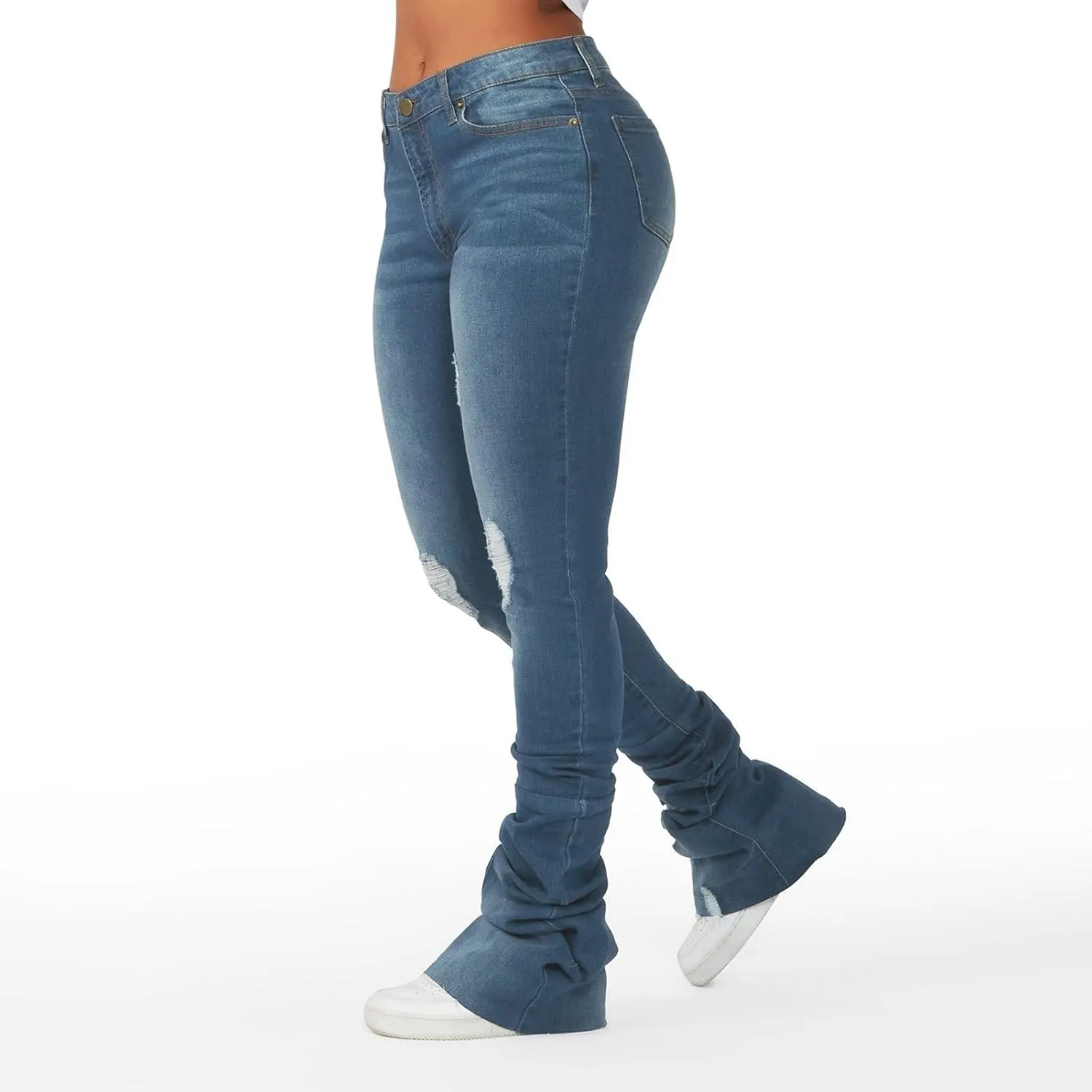 Women's Y2K Stacked Jeans Fashion Ripped High Waisted Bootcut Denim Pants Skinny Stretchy Jeans Streetwear Trousers