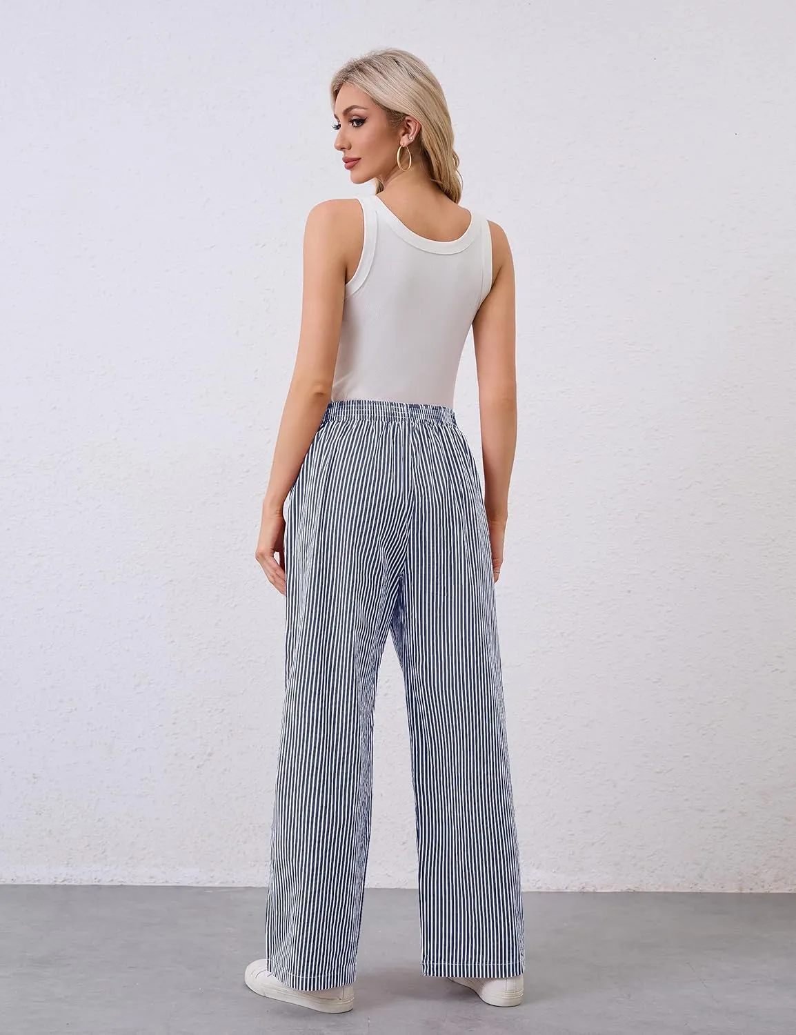 Womens Y2K Striped Lounge Pants Low Rise Elastic Waist Pajamas Pants Casual Loose Wide Leg Trousers With Pockets