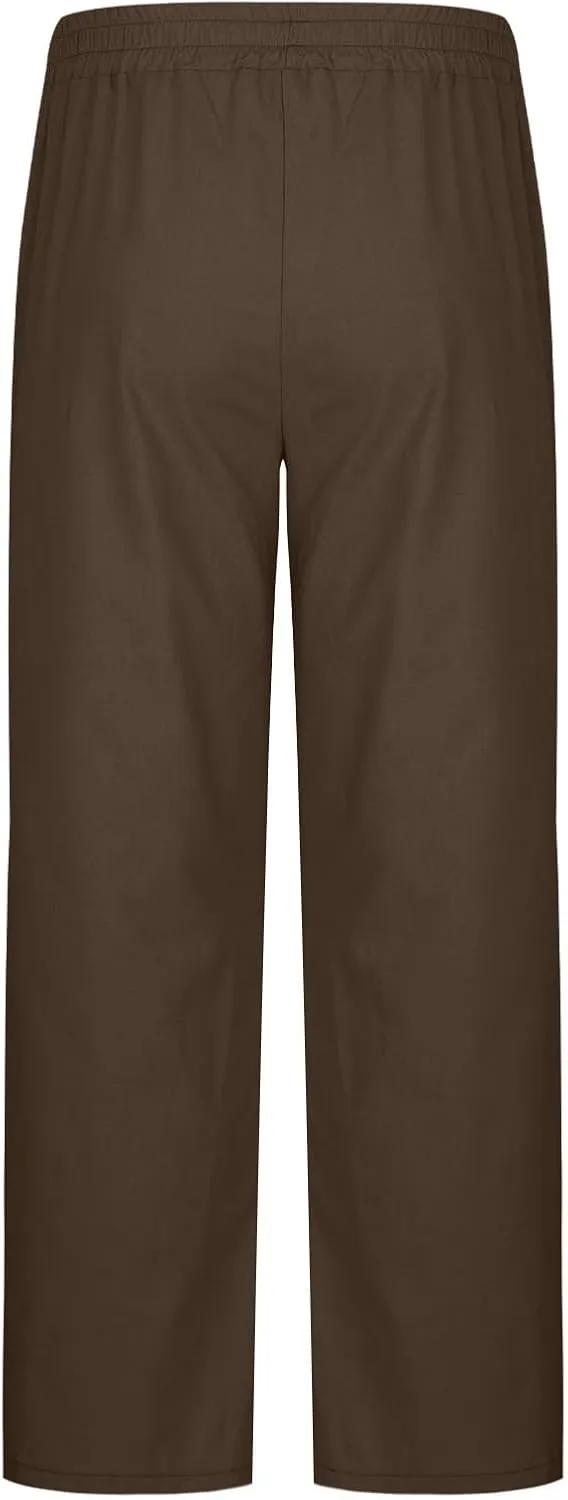 Xiaojmake Men's Wide Leg Linen Pants Big and Tall Casual Loose Cotton Hippie Yoga Beach Pants Straight Fit Baggy Trousers