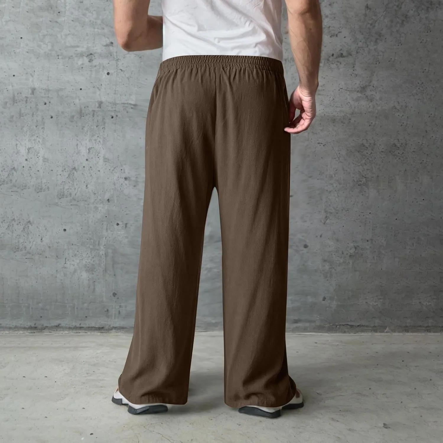 Xiaojmake Men's Wide Leg Linen Pants Big and Tall Casual Loose Cotton Hippie Yoga Beach Pants Straight Fit Baggy Trousers