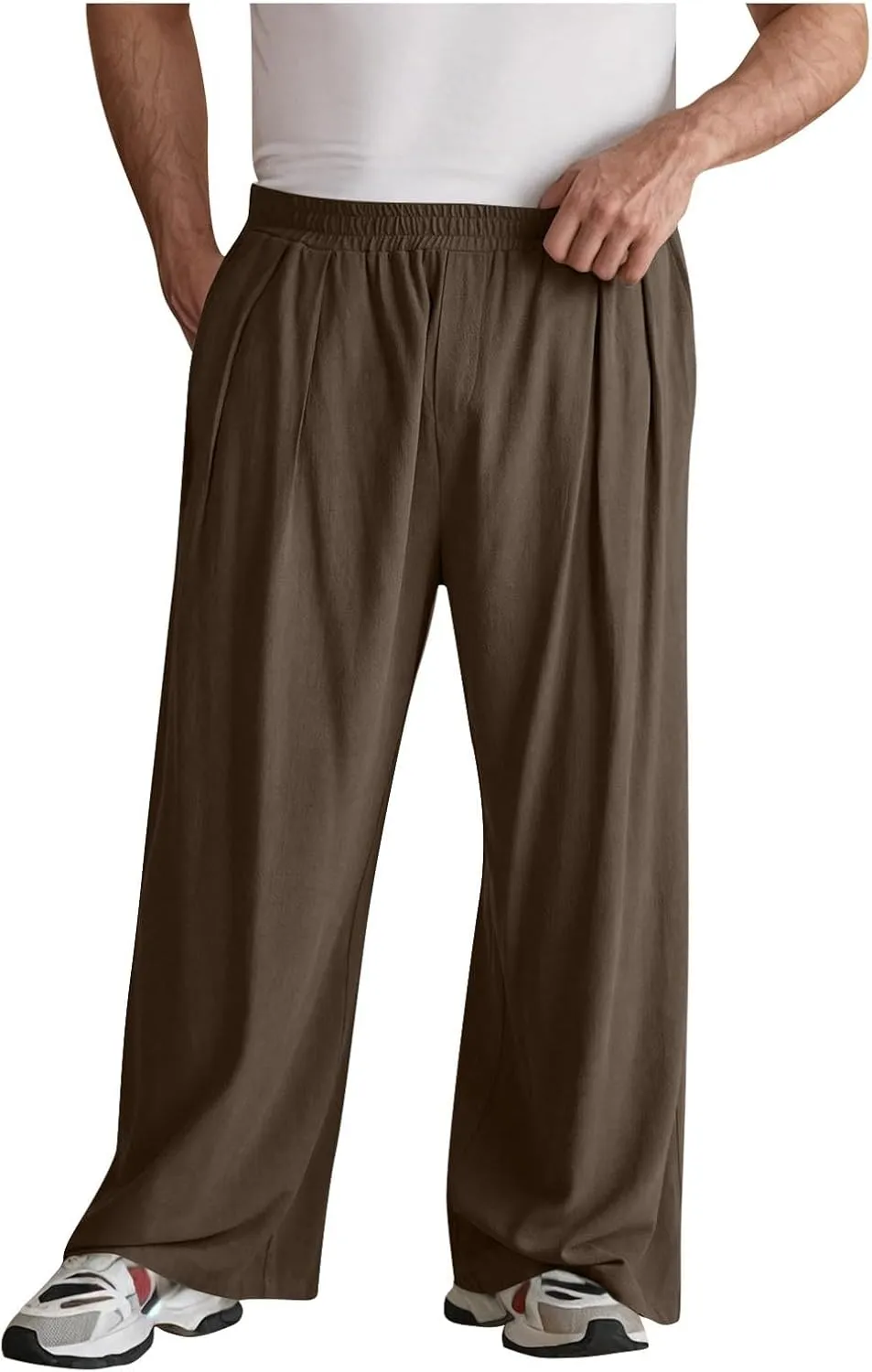 Xiaojmake Men's Wide Leg Linen Pants Big and Tall Casual Loose Cotton Hippie Yoga Beach Pants Straight Fit Baggy Trousers